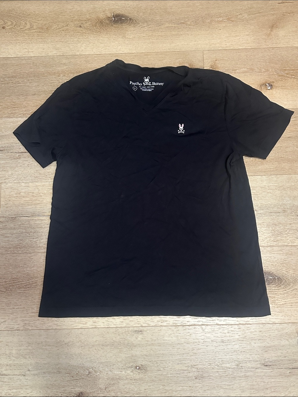 Psycho Bunny Black V-Neck Short Sleeve Tee with Embroidered Logo